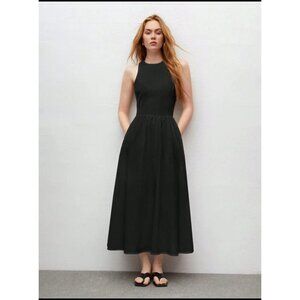 high neck sleeveless tank swing dress black minimalist